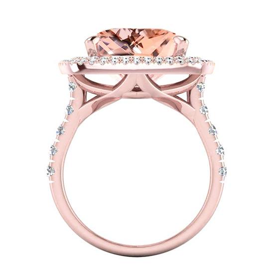Bague Morganite Coussin Pêche Avec Diamants Or Rose Bijoux