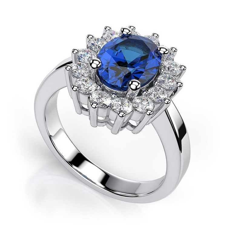 Bague Ovale Sri Lanka Saphir & Diamant Or Blanc Bijoux