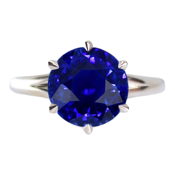 Bague Solitaire Saphir Bleu De Forme Ronde Sertie De Griffes