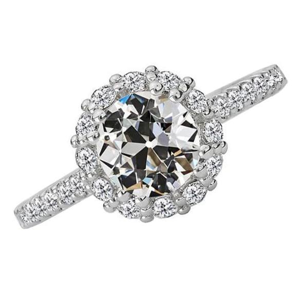 Bague de fiançailles halo Réel diamant rond taille ancienne mine 5.50 carats or blanc