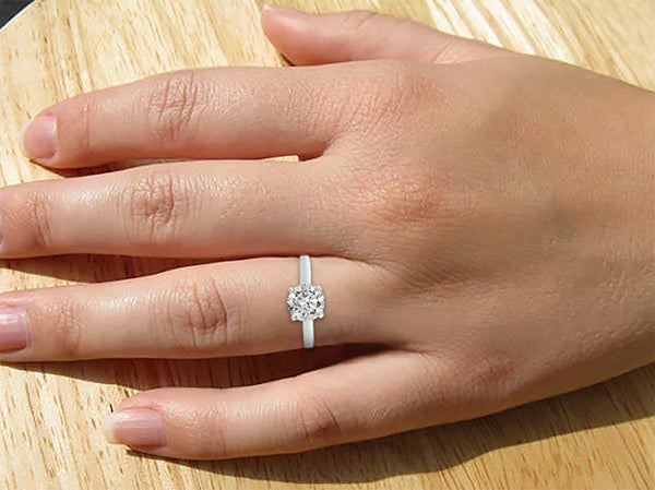 Bague de mariage avec Réel diamants ronds solitaires de 1 carat en or blanc 14K