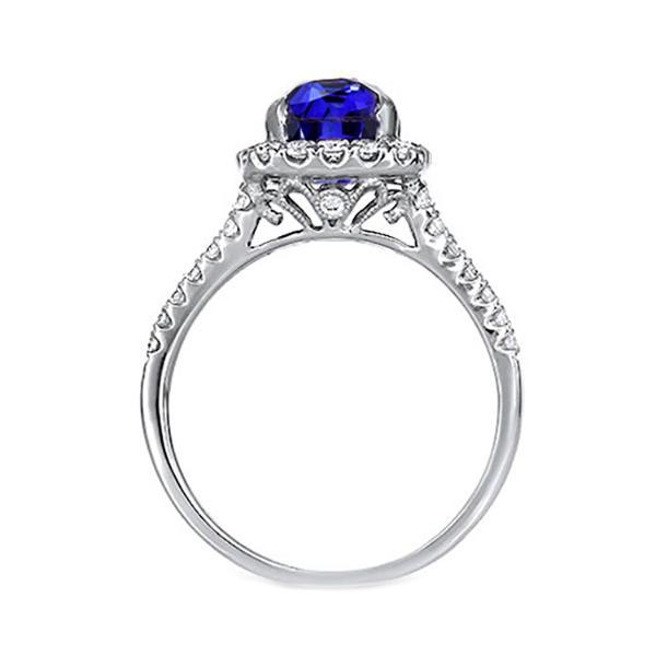Bague diamant halo ovale saphir bleu tige fendue 5.50 carats bijoux