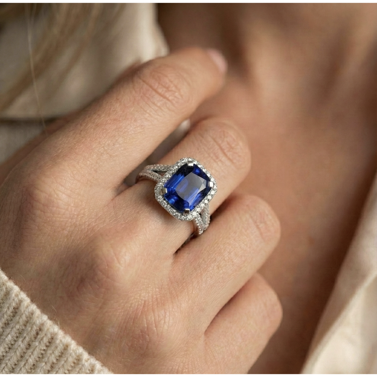 naturel round saphir 5.50carats bague avec accents diamants