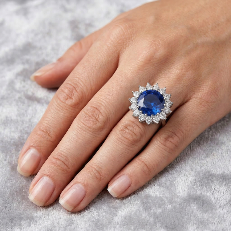 Bague de Fiançailles Saphir 9 Carats et Diamants Naturels Extraits des Mines ( et non cultivés en laboratoire )
