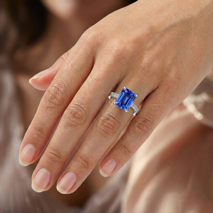 Bague de fiançailles diamant 5 carats bijoux en pierres précieuses saphir radieux