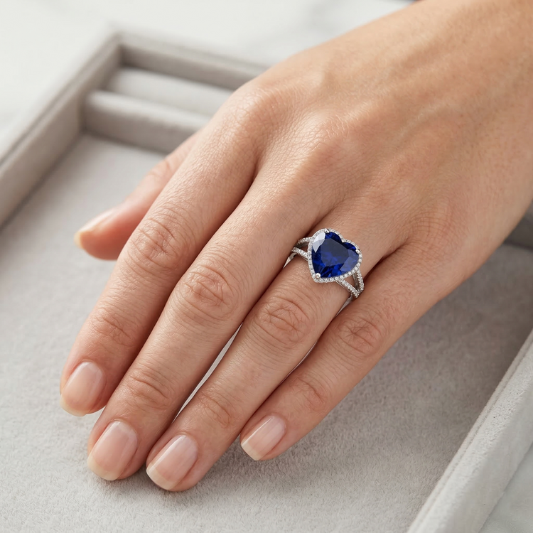 Bague de fiançailles diamant saphir bleu sri lanka grand coeur 5,75 carats