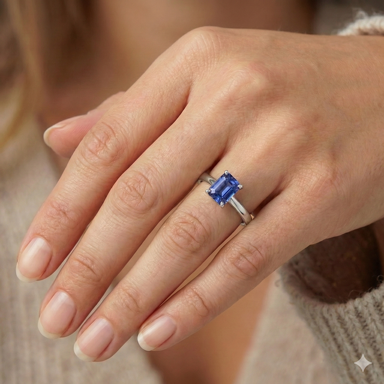 Bague de fiançailles émeraude Solitaire Srilanka Saphir 1.50 Carats