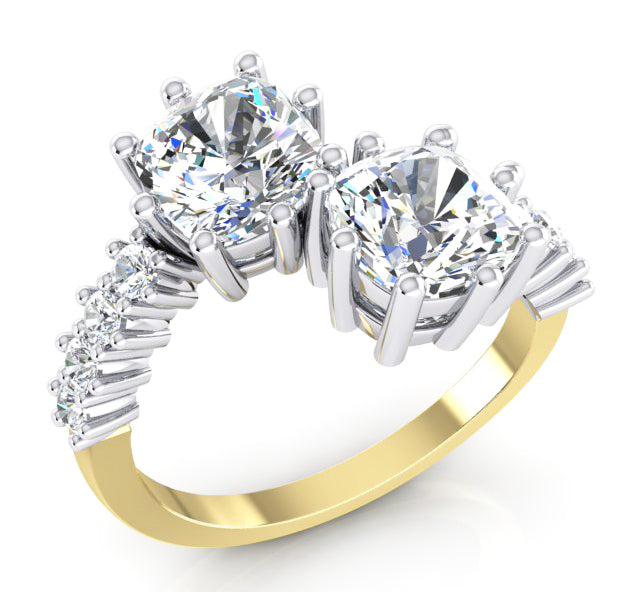 Bague en or blanc 14 carats avec diamant taille coussin double de 3,30 carats