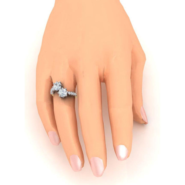Bague en or blanc 14 carats avec diamant taille coussin double de 3,30 carats