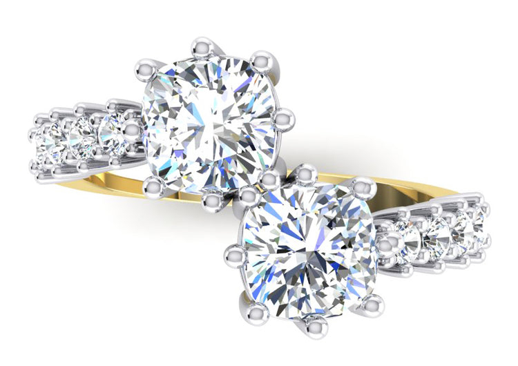 Bague en or blanc 14 carats avec diamant taille coussin double de 3,30 carats