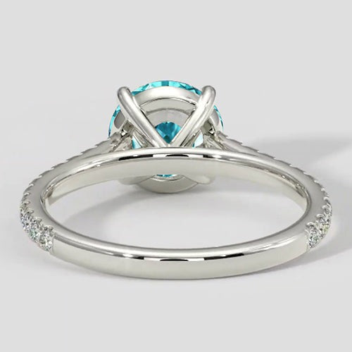 Bague en paraïba bleu rond de 2 carats et diamant