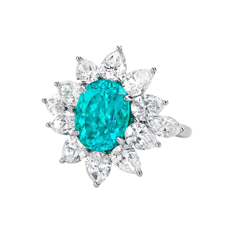Bague en tourmaline Paraiba 5 carats avec halo en forme de poire