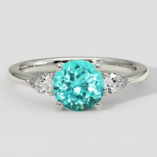 Bague trois pierres rondes en tourmaline Paraiba