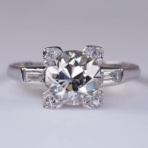 Baguette Baguette Véritable Diamant Rond Taille Vieille Mine En Or 2.50 Carats