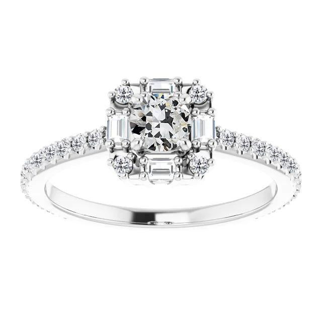 Baguette et halo de Réel diamants taille ancienne mine ronde en or 4.50 carats