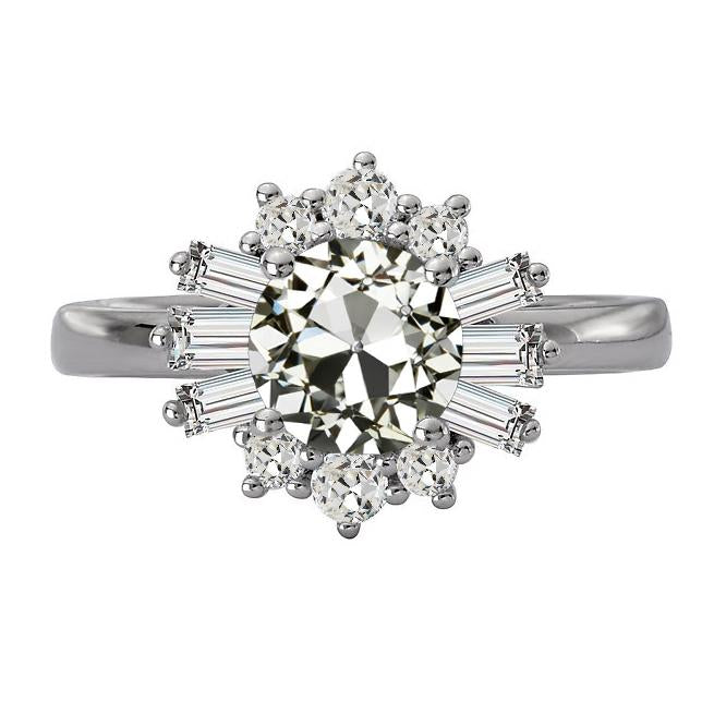 Baguette et halo de Véritable diamants taille ancienne mine ronde en or 6 carats