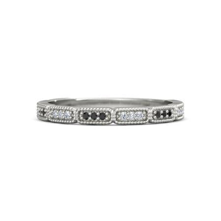 Bande Anniversaire 0.54 Carats Réel Diamants Noirs Vintage Or Blanc 14K
