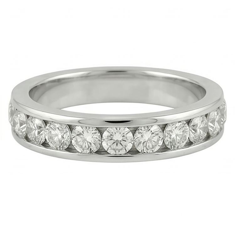 Bande De Bijoux Sertie De Réel Diamants Naturels Extraits des Mines ( et non cultivés en laboratoire ) Ronds 2.40 Carats Or Blanc 14K