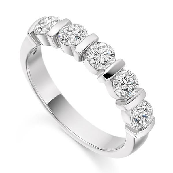Bande De Naturel Diamants A Cinq Pierres De Coupe Ronde En Or Blanc Massif 14K 3.50 Ct