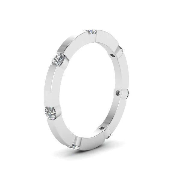 Bande De Réel Diamant Rond Sertie De Lunette De 1.75 Ct Pour Femme En Or Blanc 14K