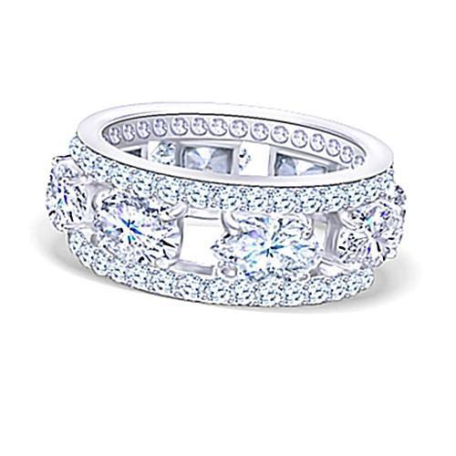 Bande D'éternité A Véritable Diamants Sandwich Classique 8 Carats En Or Blanc 14K