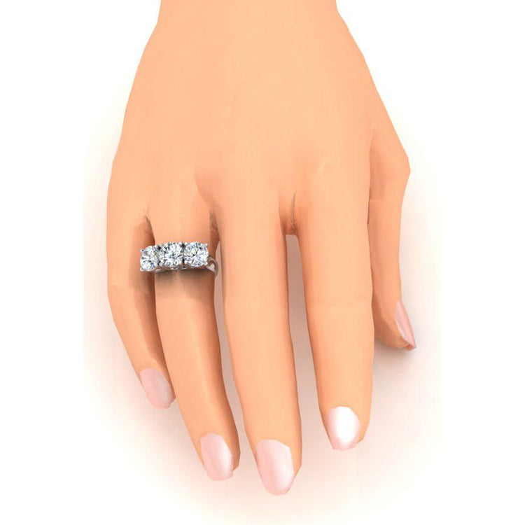 Bande De Diamant Véritable 3 Pierres Or Blanc