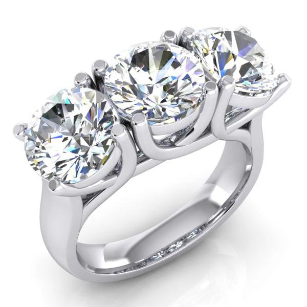 Bande De Diamant Véritable 3 Pierres Or Blanc