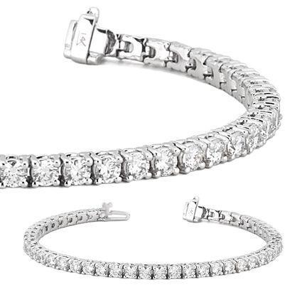 Beau Et Joli Bracelet Tennis En Or Blanc Avec Réel Diamants Ronds 8.10 Ct