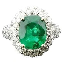 Belle Alliance Émeraude Vert Avec Diamant Or Blanc 7.5 Carats