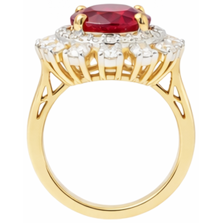 Belle Bague Rubis De Forme Ovale Rouge Avec Diamant Naturels Extraits des Mines ( et non cultivés en laboratoire ) 7 Carats Or Jaune