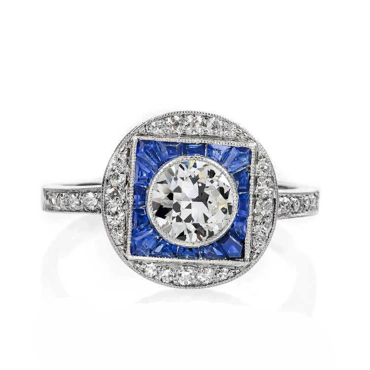 Bijoux Art Déco Femme Bague New Halo Old Miner Réel Diamant Et Saphirs