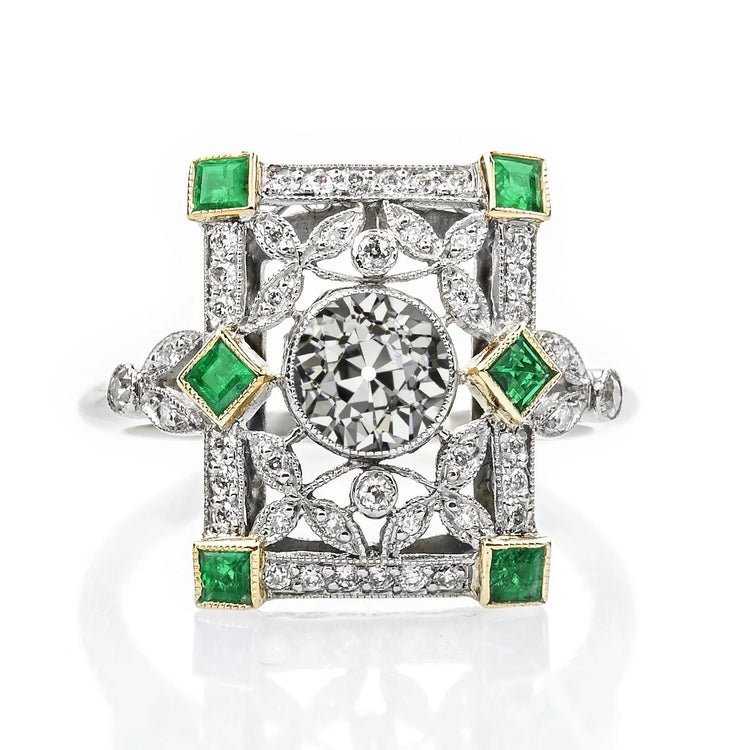 Bijoux Art Déco Taille Ancienne Bague Réel Diamant Neuve Princesse Emeraude