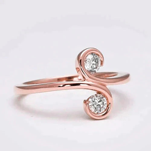 Bijoux Art Nouveau Nouveau Bague Femme Réel Diamant Deux Pierres Style S Or Rose