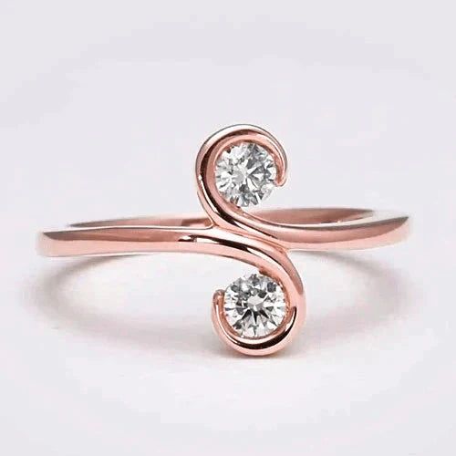 Bijoux Art Nouveau Nouveau Bague Femme Réel Diamant Deux Pierres Style S Or Rose