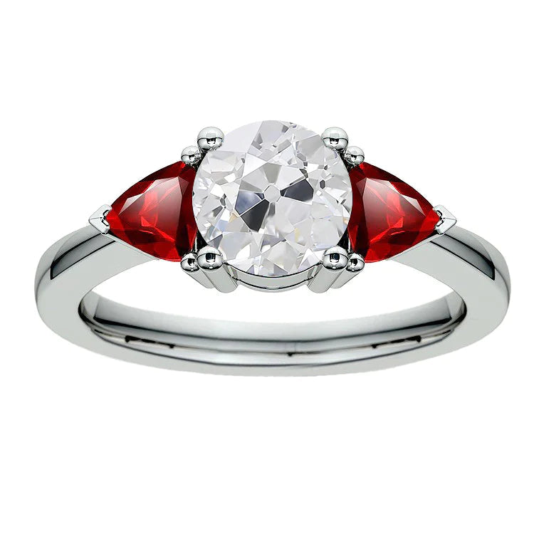 Bijoux Artisanaux Asscher Bague Véritable Diamant Vert Emeraude 3 Pierres
