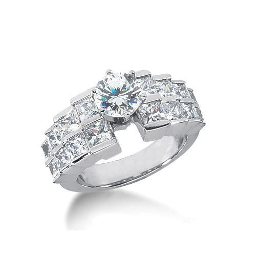 Bijoux De Bague D'anniversaire Avec Réel Diamant Solitaire De 3.51 Carats Avec Accents