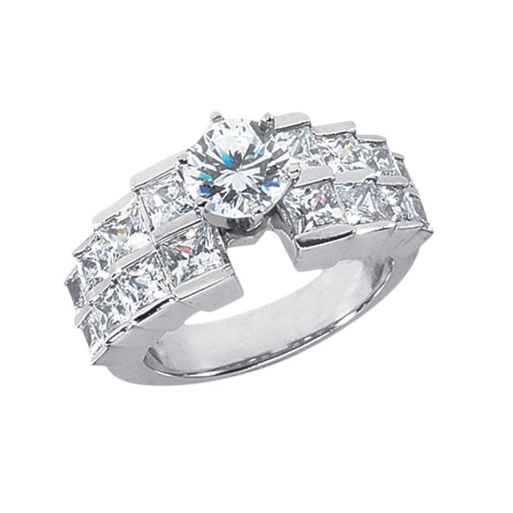Bijoux De Bague D'anniversaire Avec Réel Diamant Solitaire De 3.51 Carats Avec Accents