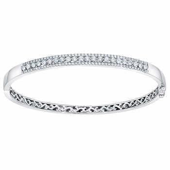 Bijoux Jonc Pour Femme En Or Blanc Avec Naturel Diamant Rond de 3 Carats
