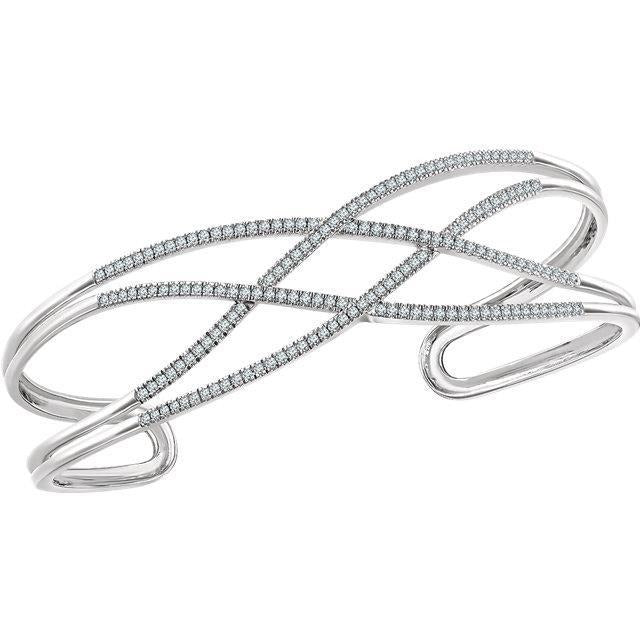 Bijoux Personnalisés Bracelet Manchette Réel Diamant Or Blanc Massif 14K