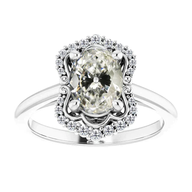 Bijoux Personnalisés Femme Bague Halo Naturel Diamant Taille Ancienne Ovale