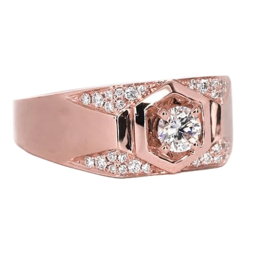Bijoux Personnalisés Pour Homme Bague En Or Rose 14 Carats Avec Véritable Diamants Ronds