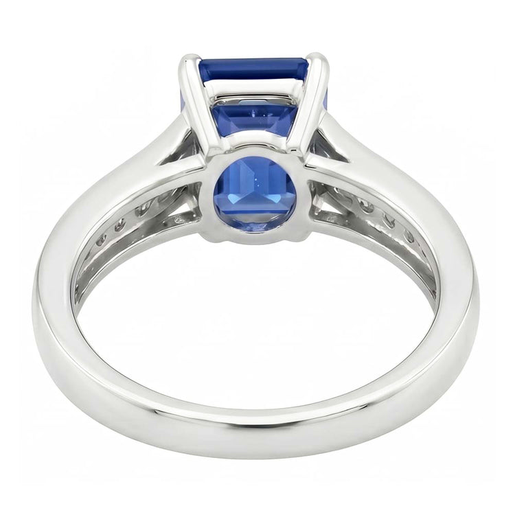 Bijoux en or diamant taille émeraude bague saphir bleu 3 carats sertie de griffes
