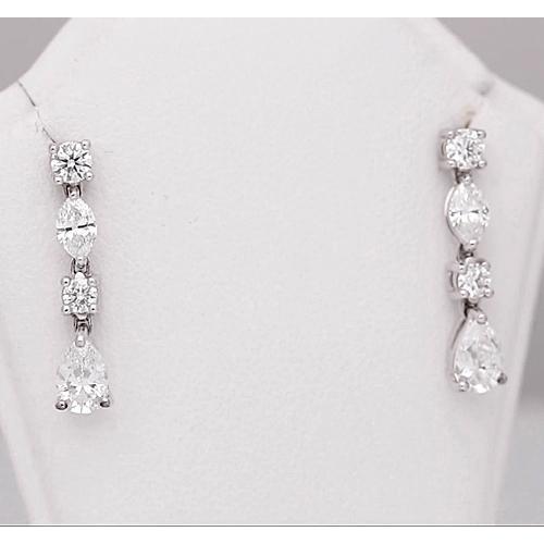 Boucle D'Oreille Pendante Authentique Diamant Poire Ronde Marquise 4.50 Carats 14K