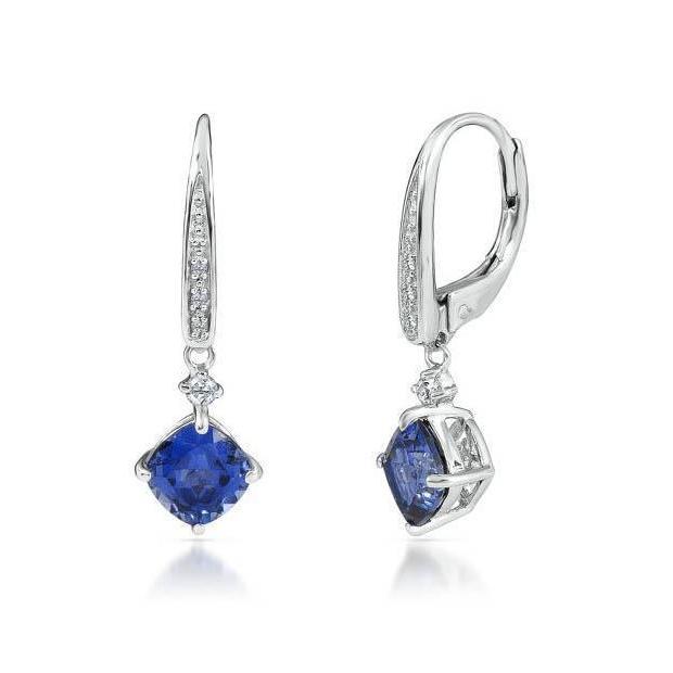 Boucle D'Oreille Pendante Saphir De Ceylan Et Diamant Rond 2.40 Ct. - HarryChadEnt.FR