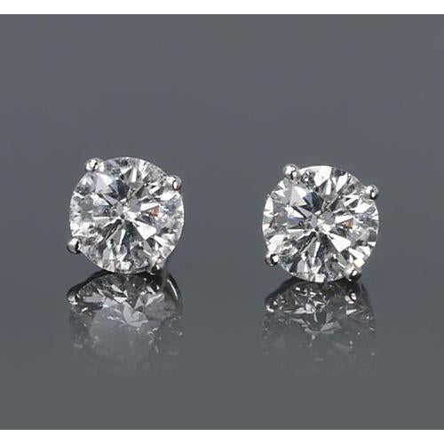 Boucle D'Oreille Simple Ronde Réel Diamant Or Blanc 14K 2 Carats