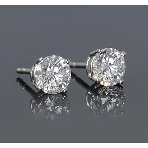 Boucle D'Oreille Simple Ronde Réel Diamant Or Blanc 14K 2 Carats