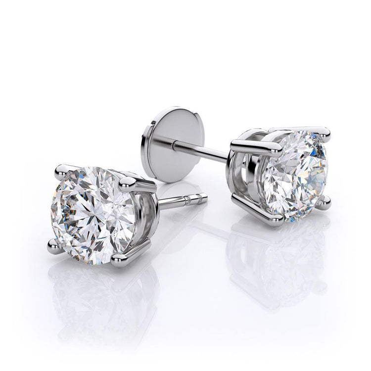 Boucle D'Oreille Solitaire Naturel Diamant Rond Femme Or Blanc 2.10 Carats