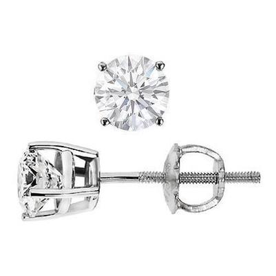 Boucle D'Oreille Solitaire Réel Diamant Rond Serti Griffes 3 Carats Or Blanc 14K