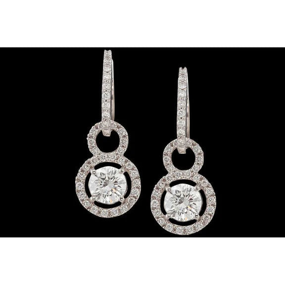 Boucle D'oreille De Style Pendant 4 Carats Suspendue A Réel Diamants Ronds Wg