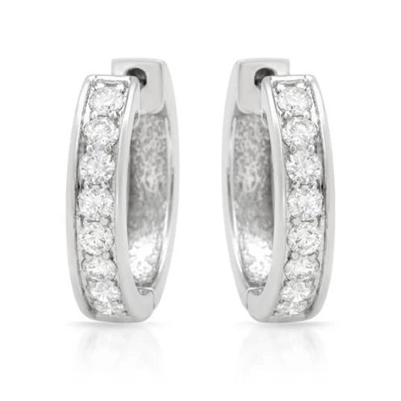 Boucle D'oreille Femme Réel Diamants Ronds En Or Blanc 14K de 1,50 Carats